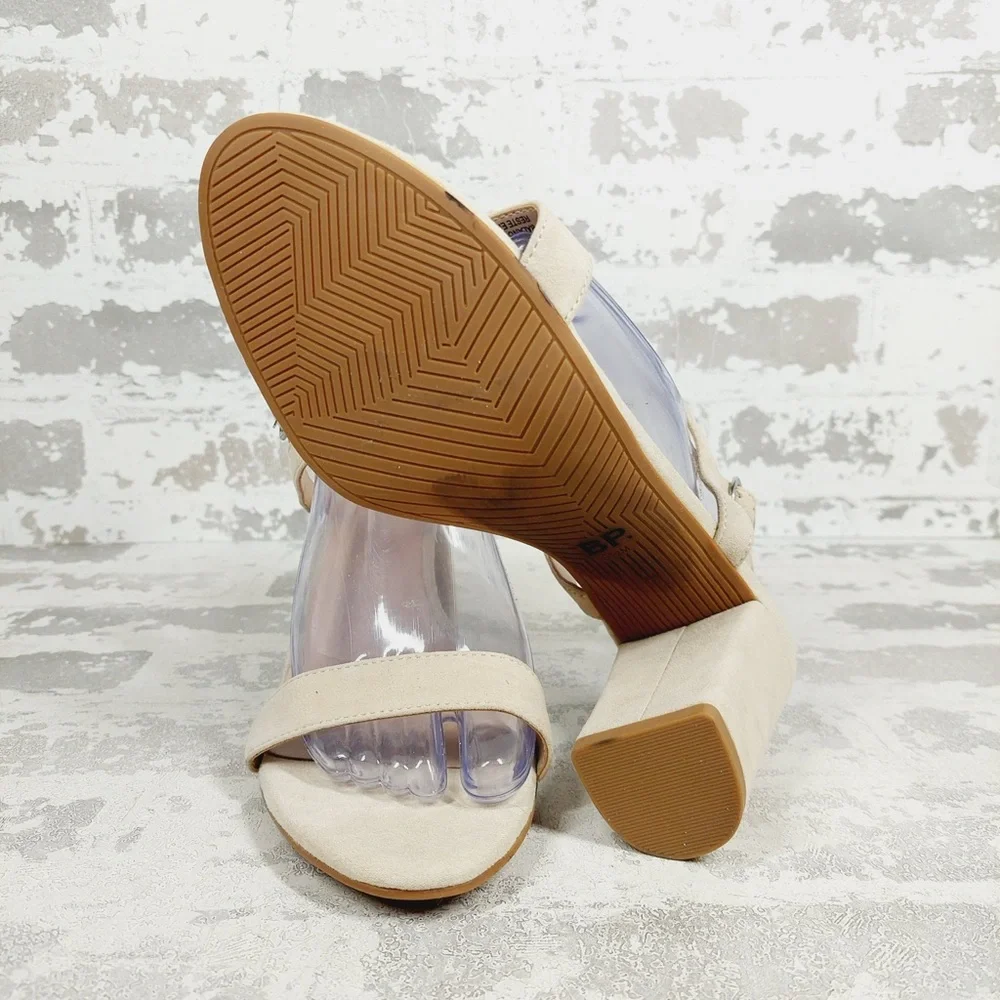 NEW BP. Lula Block Heel Slingback Suede Leather Beige Sandals i591